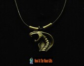 Sculpted Antique Brass Cobra Leather Rope Necklace