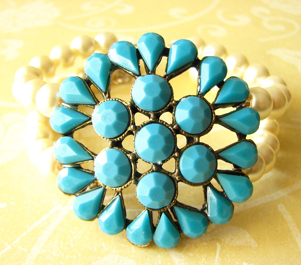 Bridal Cuff Bracelet Statement Wedding Jewelry Pearl Wedding Bracelet Turquoise Jewelry Beaded Bracelet