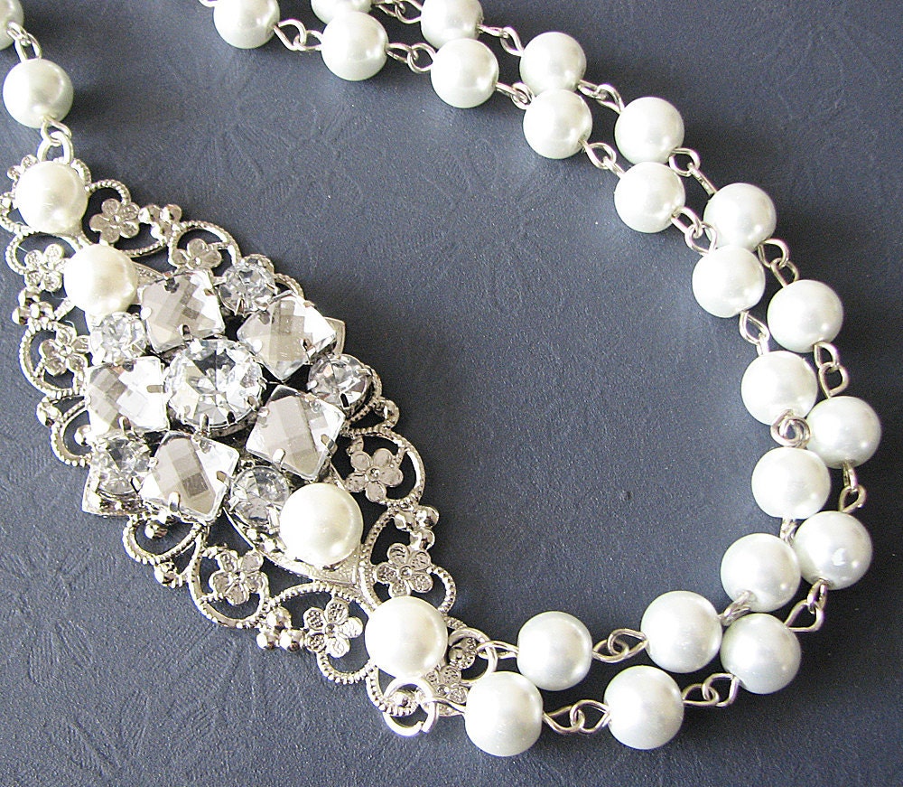 Bridal Jewelry Wedding Statement Necklace Bridal Wedding Jewelry Rhinestone Double Strand Bib Necklace