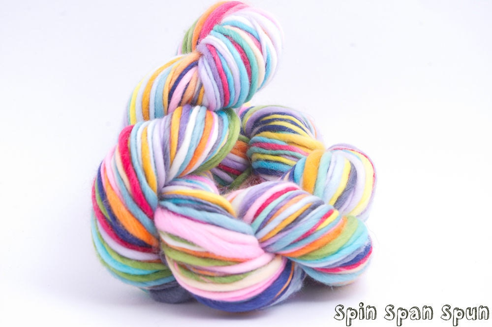 Just a Rainbow, HandSpun and Hand Painted Organic Merino Yarn, 85 yards, heavy worsted