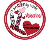 Personalized Stickers, Crayons, Valentine Stickers, Cute, Treat bag labels, Valentines Day, Holiday, Kids, Favor, Set of 25 Il_170x135
