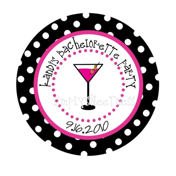 Zebra, Martini, Pink, Personalized Stickers, Bachelorette, Gift, Polka dots,Party, Favor stickers, Personalized Sticker Labels Set of 24 Il_570xn
