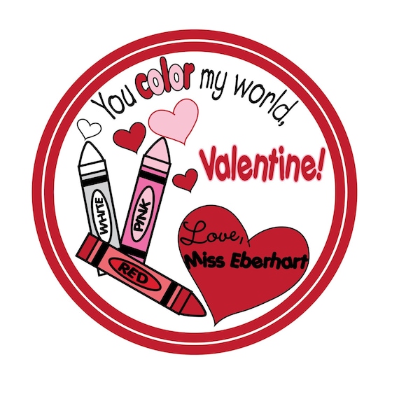Personalized Stickers, Crayons, Valentine Stickers, Cute, Treat bag labels, Valentines Day, Holiday, Kids, Favor, Set of 60 Il_570xn