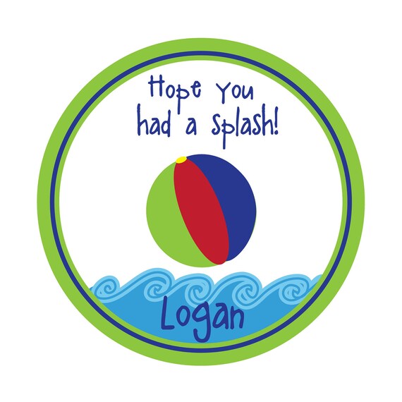 Pool Party, Swim party, Luau, Beach, Ball, Birthday, Children, Favor stickers, Labels, Tags,Set of 24 Il_570xn