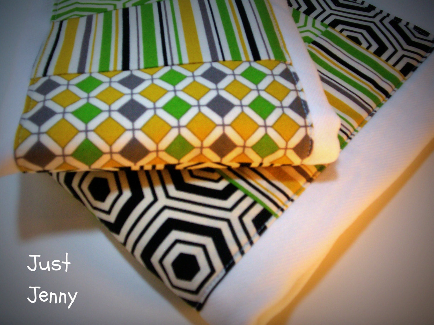 Modern Patchwork Geometric Boutique Burp Cloths Unisex Baby Shower Gift - Bella Green Fabric