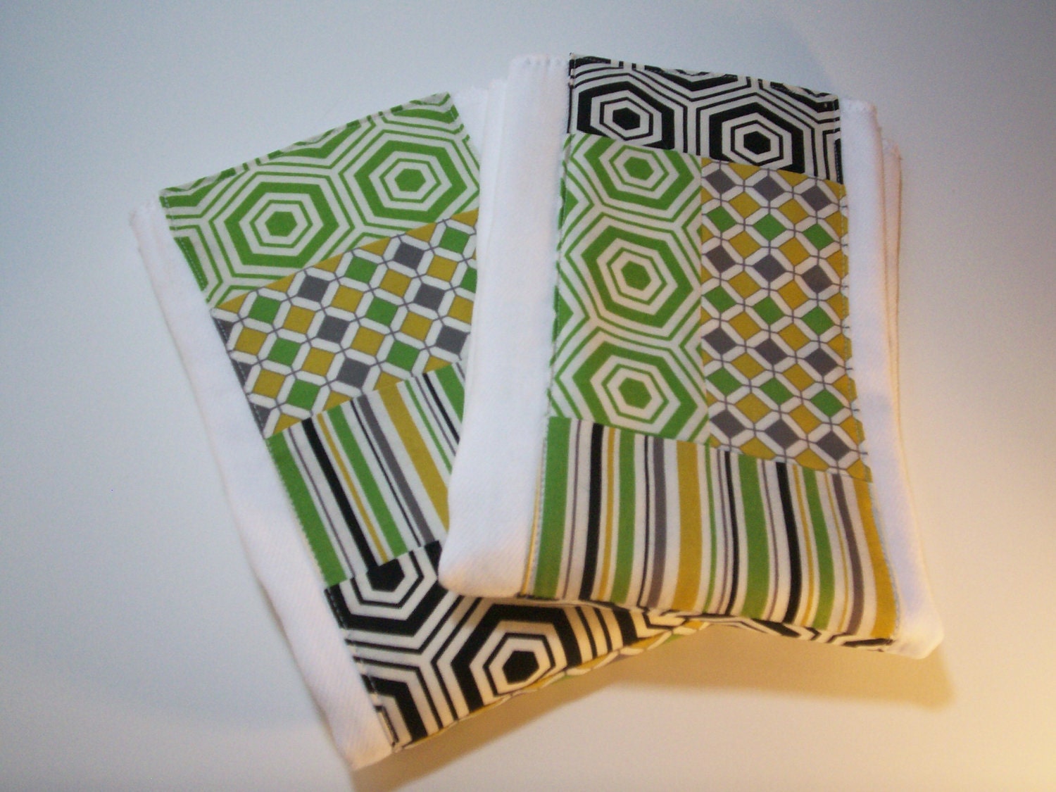 Modern Patchwork Geometric Boutique Burp Cloths Unisex Baby Shower Gift - Bella Green Fabric