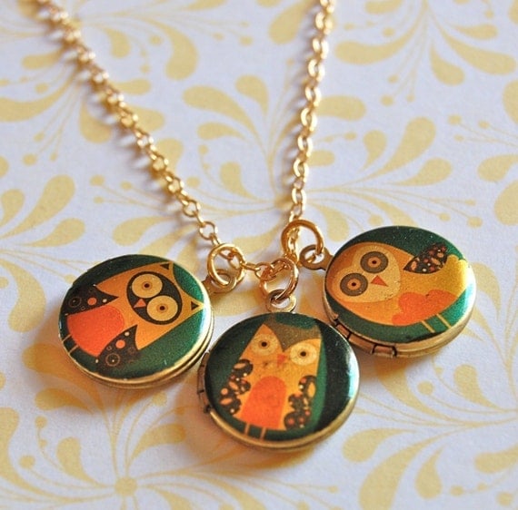 The Owl Family Tiny Locket Trio - Vintage