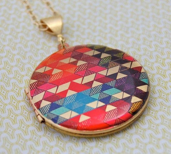 Vintage Locket Necklace Alyson Fox Original Artwork "Color Study II"