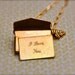 Love Letter in Brass Envelope with Tiny Leaf Charm Necklace Vintage Inspired