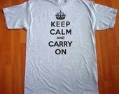 Keep Calm And Carry On MENS T-Shirt (Heather Grey- Black Ink) S, M, L, XL, XXL