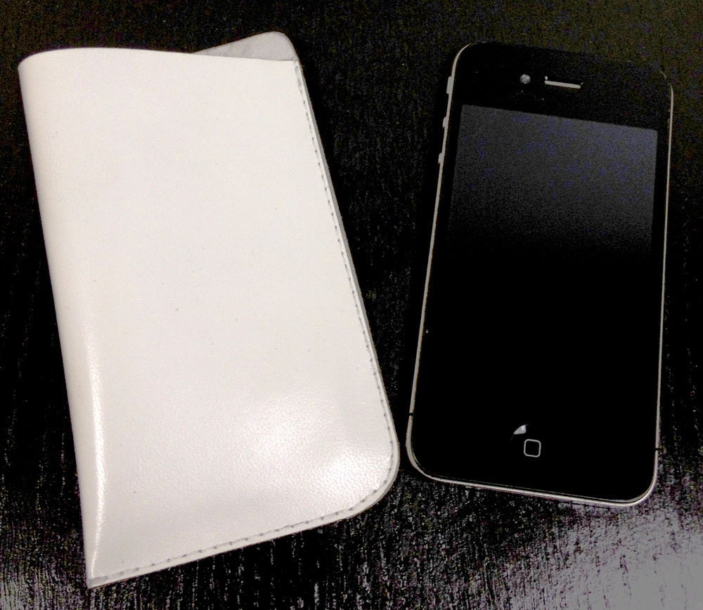 Handmade White Leather iPhone Case 3G/3GS/4/4S Cover iPod cozy sleeve pouch