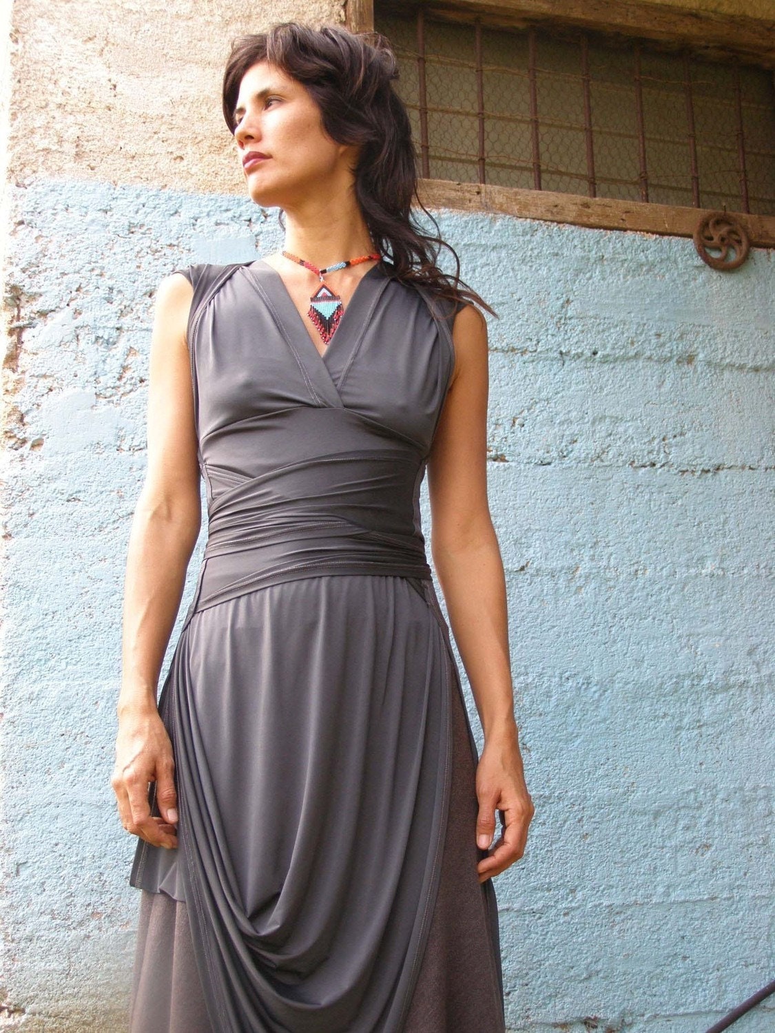 Grey  Wrap dress -Turnaround  slit Dress-Convertible dress in grey-2 way dress-Cocktail dress-custom womens dress