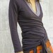Womens clothing-womens blouse-long sleeves top-3 ways wrap top/shirt/ denim blue- SNUGGLE UP TOP -Plus size top-Womens clothes
