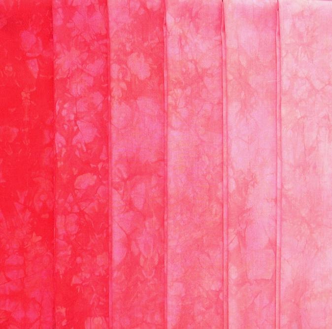 Hand Dyed Cotton Quilt Fabric, CORAL gradation, 6 Fat Quarters in Bright Scarlet Orange-Red