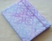 Batik Covered Pocket Memo Book, Refillable Mini Composition Notebook Cover in Pastel Blue and Lavender