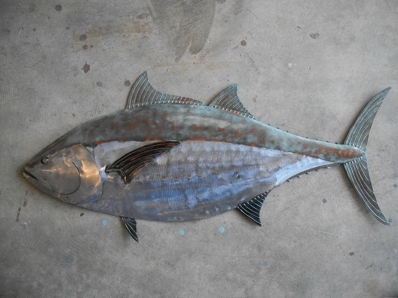 Blue Fin Tuna Fish Metal Sculpture Tropical Beach Coastal Wall Art