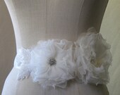 Ivory Silk Flower With Pearls And Rhinestones Satin Ribbon Sash Belt