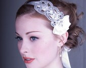 Crystal Rhinestone Headband And Ivory Silk Ribbon