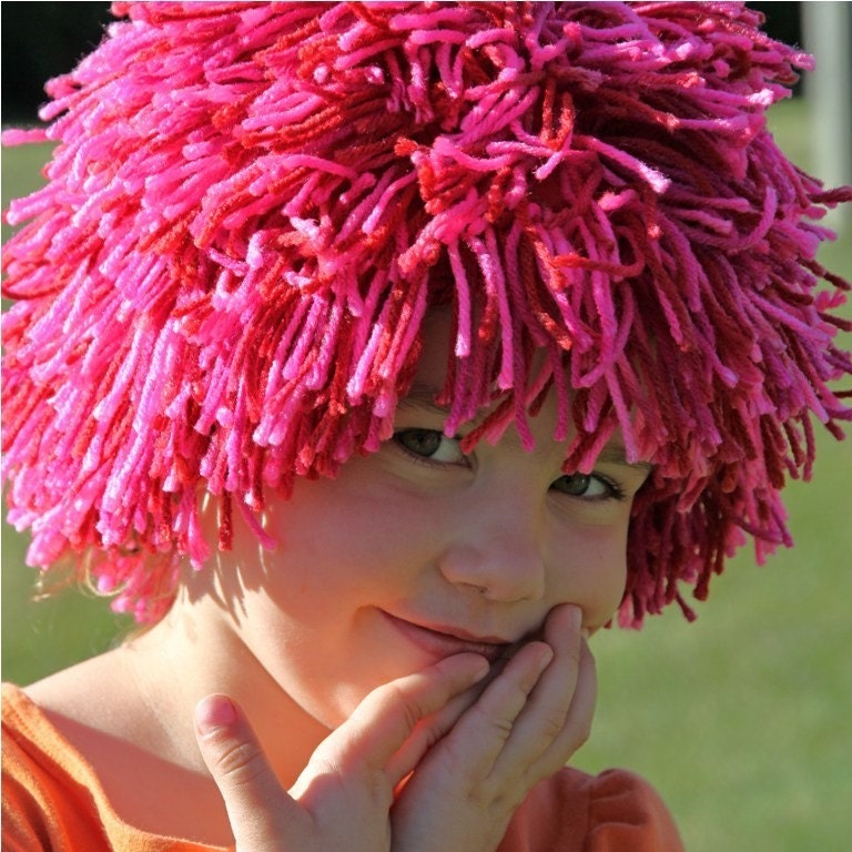 Pink and Red Girl Yarn wig for Halloween costume, Party or daily fun play pretend Doll or Clown