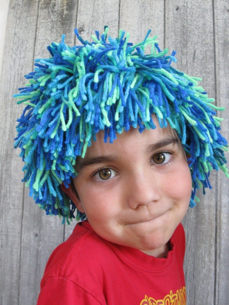 AquaBlue yarn wig for Kids Halloween costume, Dress-up Party or daily fun play pretend Clown