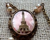 Eiffel Tower Vintage Assemblage Necklace with Antique Brooch - Statement Necklace
