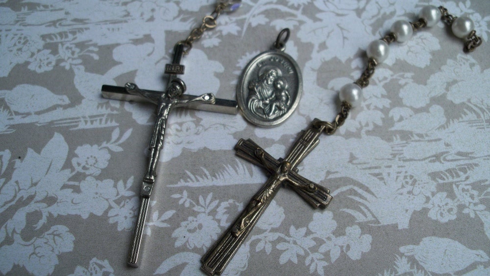Vintage Crucifixes with Vintage St. Joseph Catholic Medal