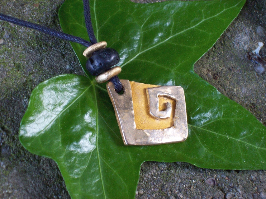 SALE Jagged Geometirc Spiral Bronze Pendant