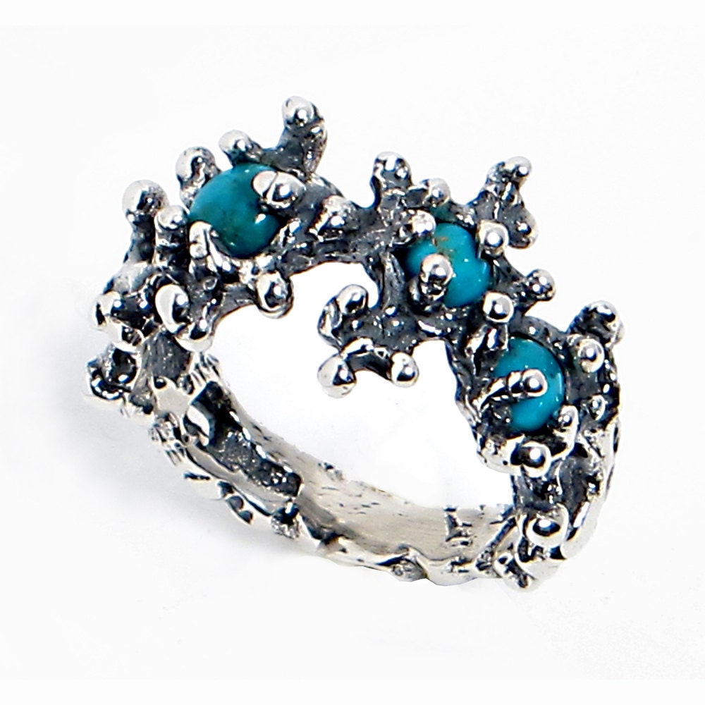 20% off SALE Ends May 23- BETWEEN THE Seaweeds Silver Gemstone Ring, Sterling Silver Turquoise Ring, Contemporay  Italian Jewelry