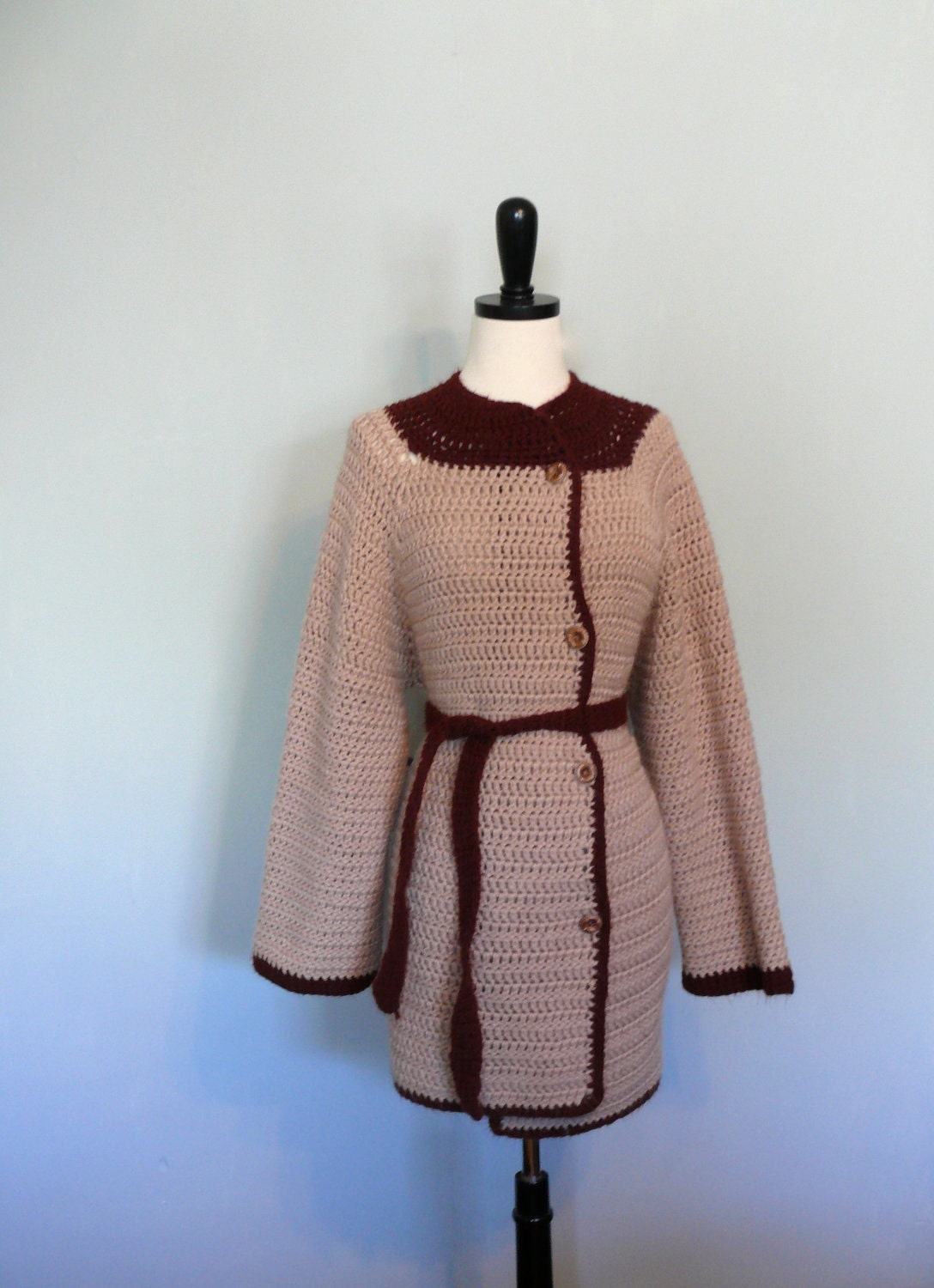 1970s vintage Sweater // Brown and Tan Handknit