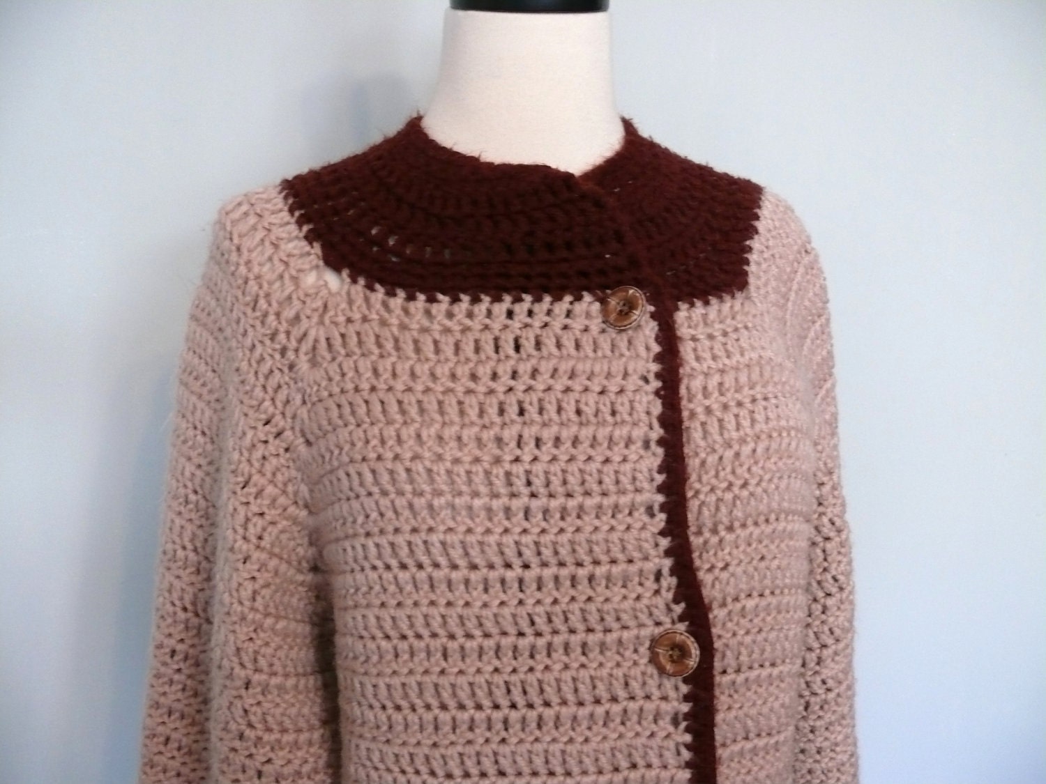 1970s vintage Sweater // Brown and Tan Handknit