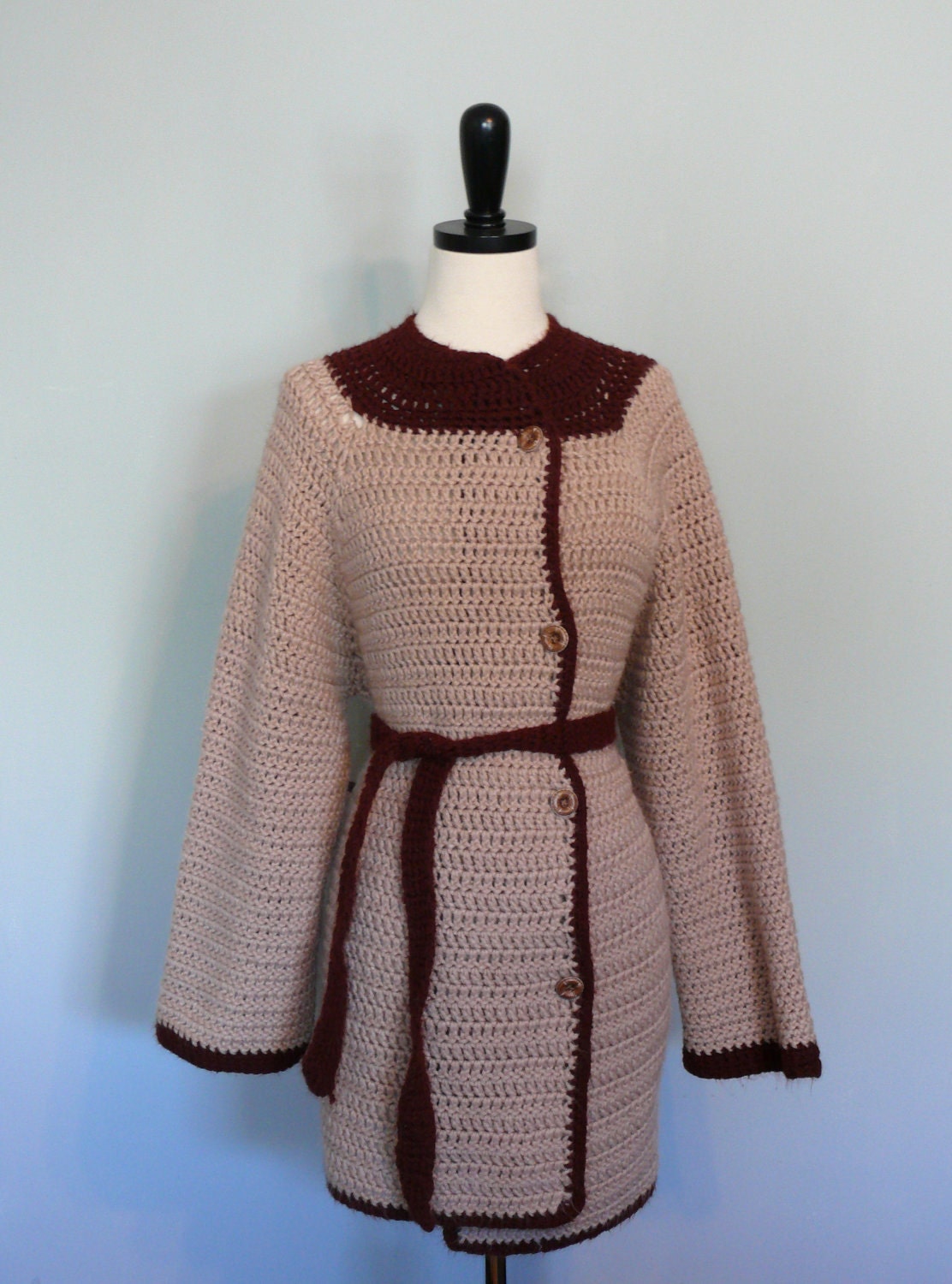1970s vintage Sweater // Brown and Tan Handknit
