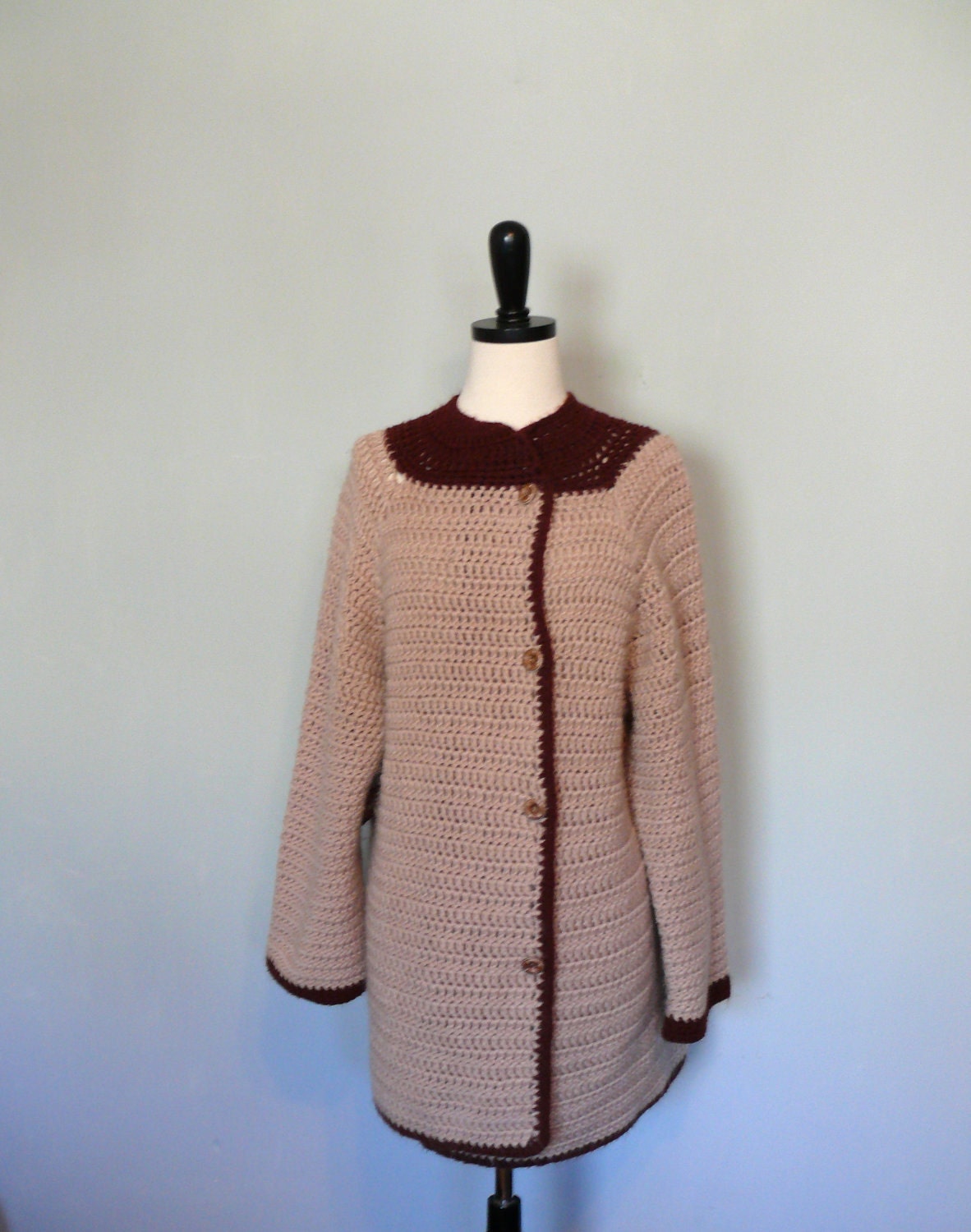 1970s vintage Sweater // Brown and Tan Handknit