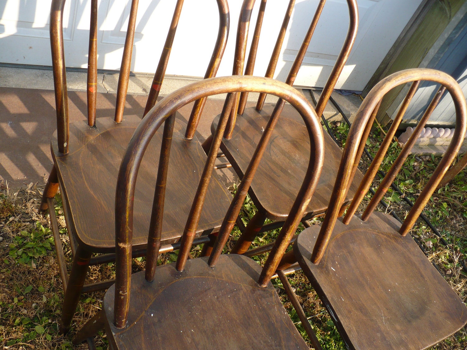 Reserved listing ----Chairs Antique Primitive Farmhouse Roundback Original Finish Set of 4