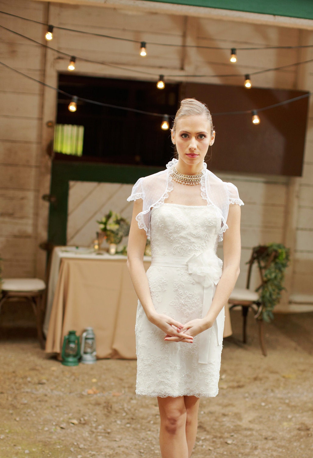 Gwenyth - Custom Tulle Wedding Bolero with Lace Trim -  Any Size
