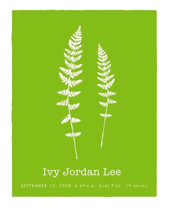 Fab Ferns Baby Name Keepsake Print