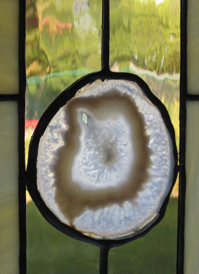 Bronze and Beige Stained Glass Suncatcher with Agates