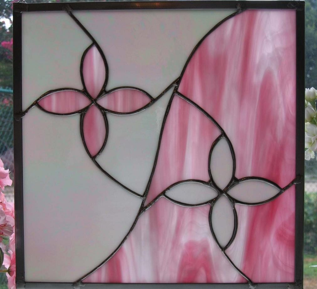 White Iridescent and Pink Stained Glass Panel