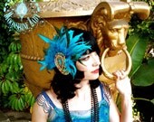 Prisma - Turquoise Feather Fascinator Brooch w/ Rainbow Beaded Paisley by Moonshine Baby - SALE