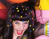 Candy Darling Birdcage Veil - Black w/ Rainbow Confetti Dots - by Moonshine Baby
