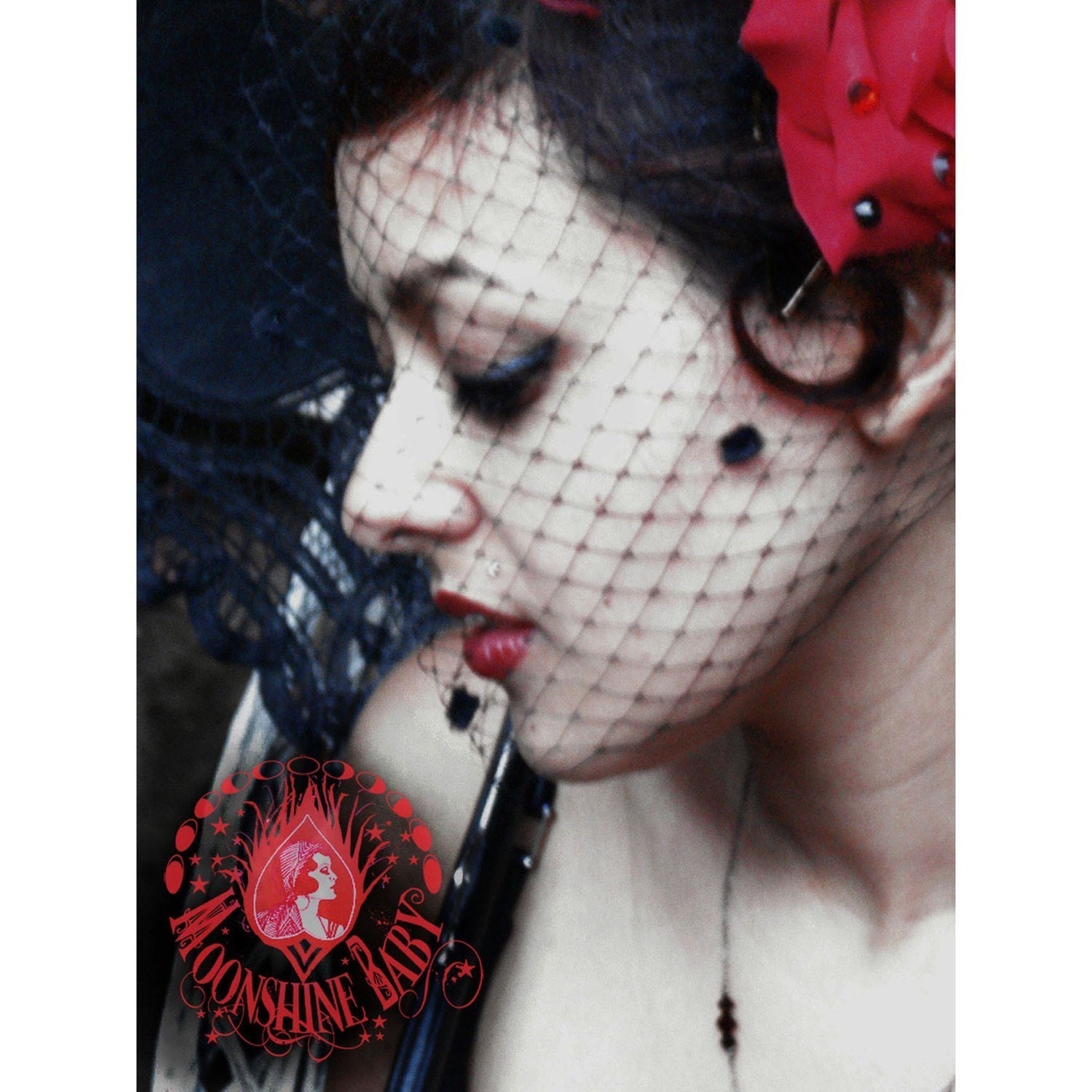 Classic Black Birdcage Veil - French Netting with Chenille Dots - by Moonshine Baby