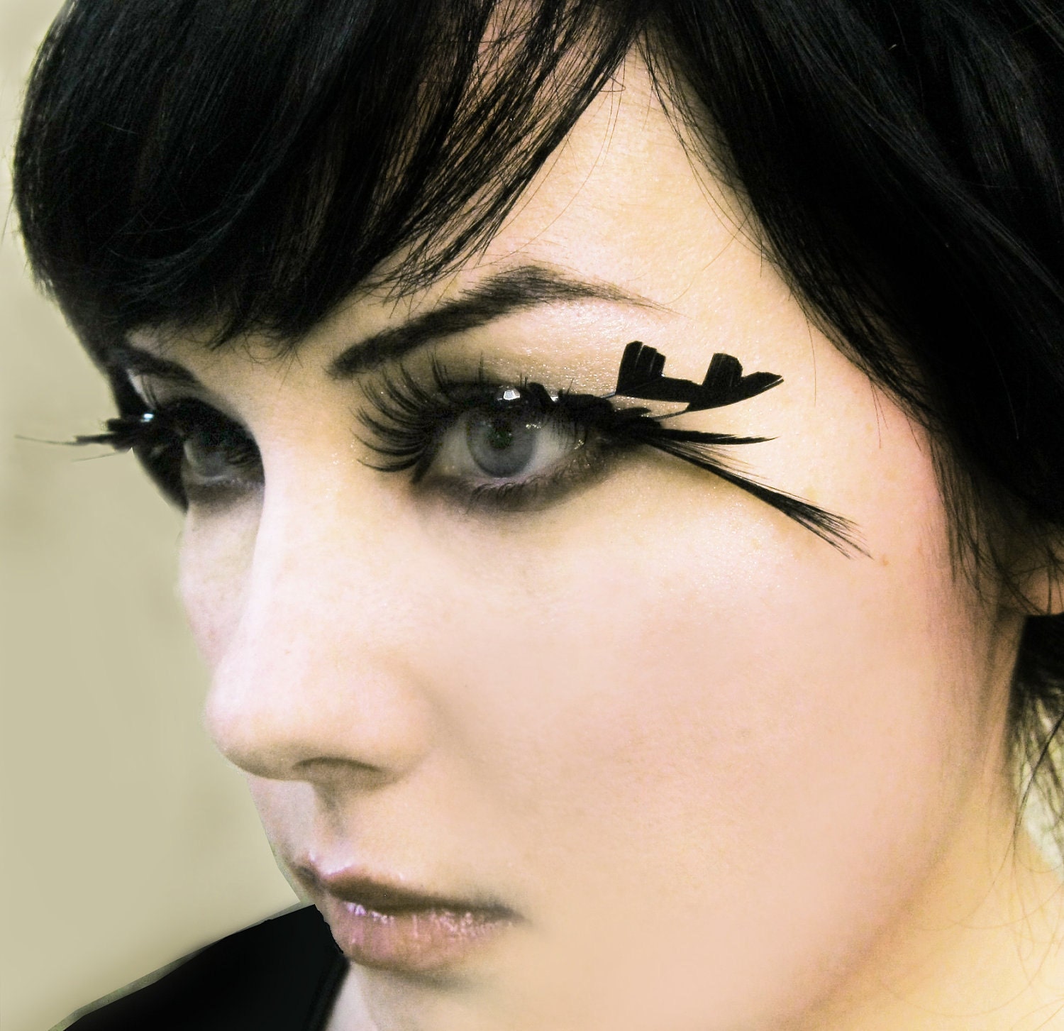 RESERVED for Milka Amnesia - Heart of Darkness - Decadent Feather Eyelashes w/ Black Hearts and Swarovski Crystals
