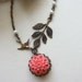 A Soft Coral Chrysanthemum, Dahlia Flower, Flying Bird, and Leaf Branch with Ivory Pearls Necklace. Gift Ideas for Bridesmaids.
