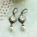 Spring First Love Earrings. A Vintage Style Soft Dusty Grey Blue, Cream Pansy Flower, Ivory Peal Drop Earrings. Bridesmaids Gifts. Wedding.
