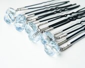 Hair Pins Light Blue Crystals - Wedding Bridal - Beaded - Set of 8