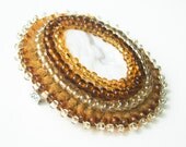 Cameo Brooch Beige Brown White Bead Embroidery - Only One