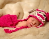 Hand Crocheted Sock Monkey Hat/Diaper Cover Set
