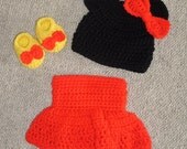 Minnie Mouse Hat, Diaper Cover Bootie Set  0-3 months