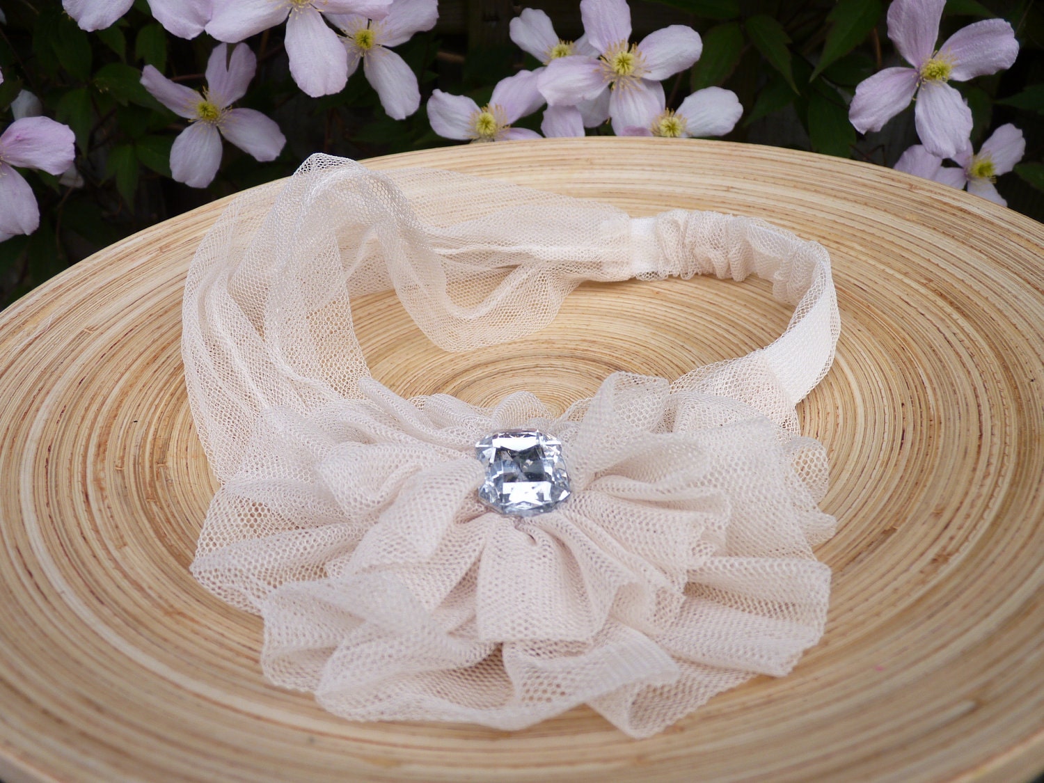1/2 PRICE SALE Freya - Creme Colored Light Tulle Headband