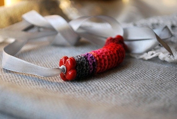 Red and Gray Crochet Necklace. Hypoallergenic. Perfect Gift for New Mom