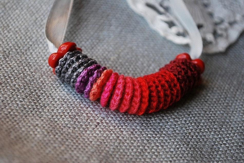 Red and Gray Crochet Necklace. Hypoallergenic. Perfect Gift for New Mom
